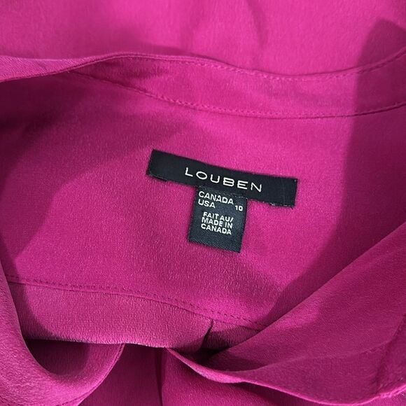 Louben Vintage Silk Long Sleeve Button Down Shirt In Fuchsia Size 10 - Picture 5 of 9